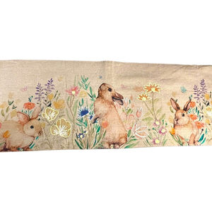 Rachel Zoe 72” Table Runner Beige Bunny Floral Print Easter Holiday Cottage Tan